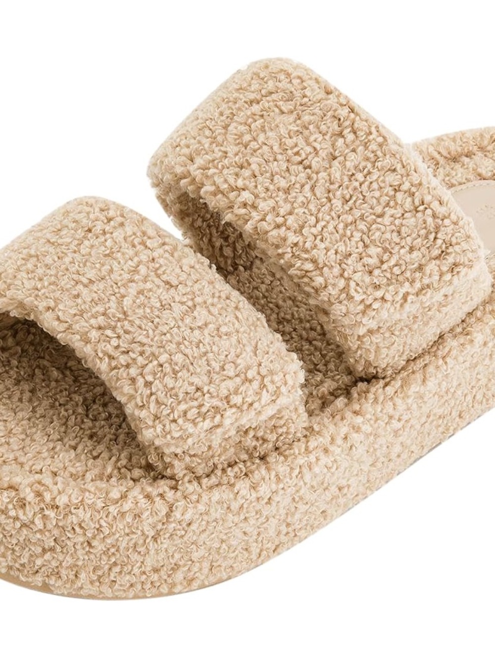JW PEI Beige Fuzzy Double-Strap Slide Sandals